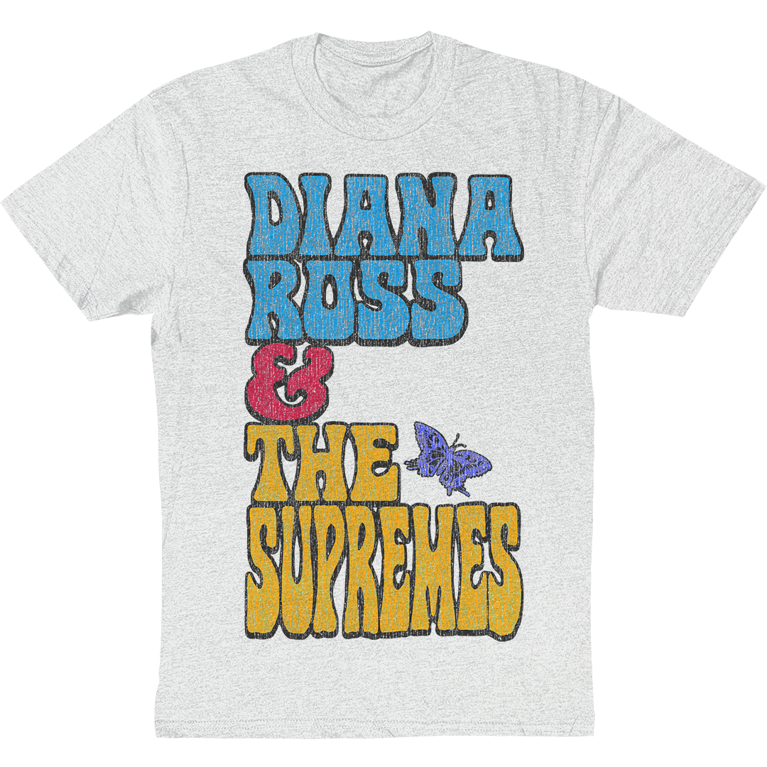 Diana Ross And The Supremes "Stacked Butterfly" T-Shirt in Heather Whi