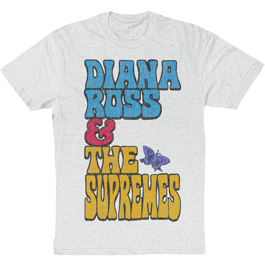 Diana Ross And The Supremes "Stacked Butterfly" T-Shirt in Heather White