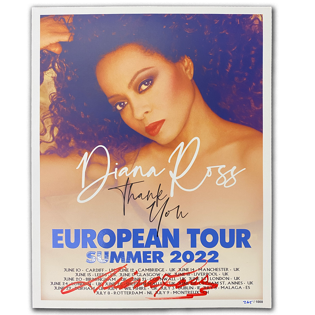 Diana Ross "Thank You" AUTOGRAPHED Limited Edition EUROPEAN Tour Poster in Blue Print