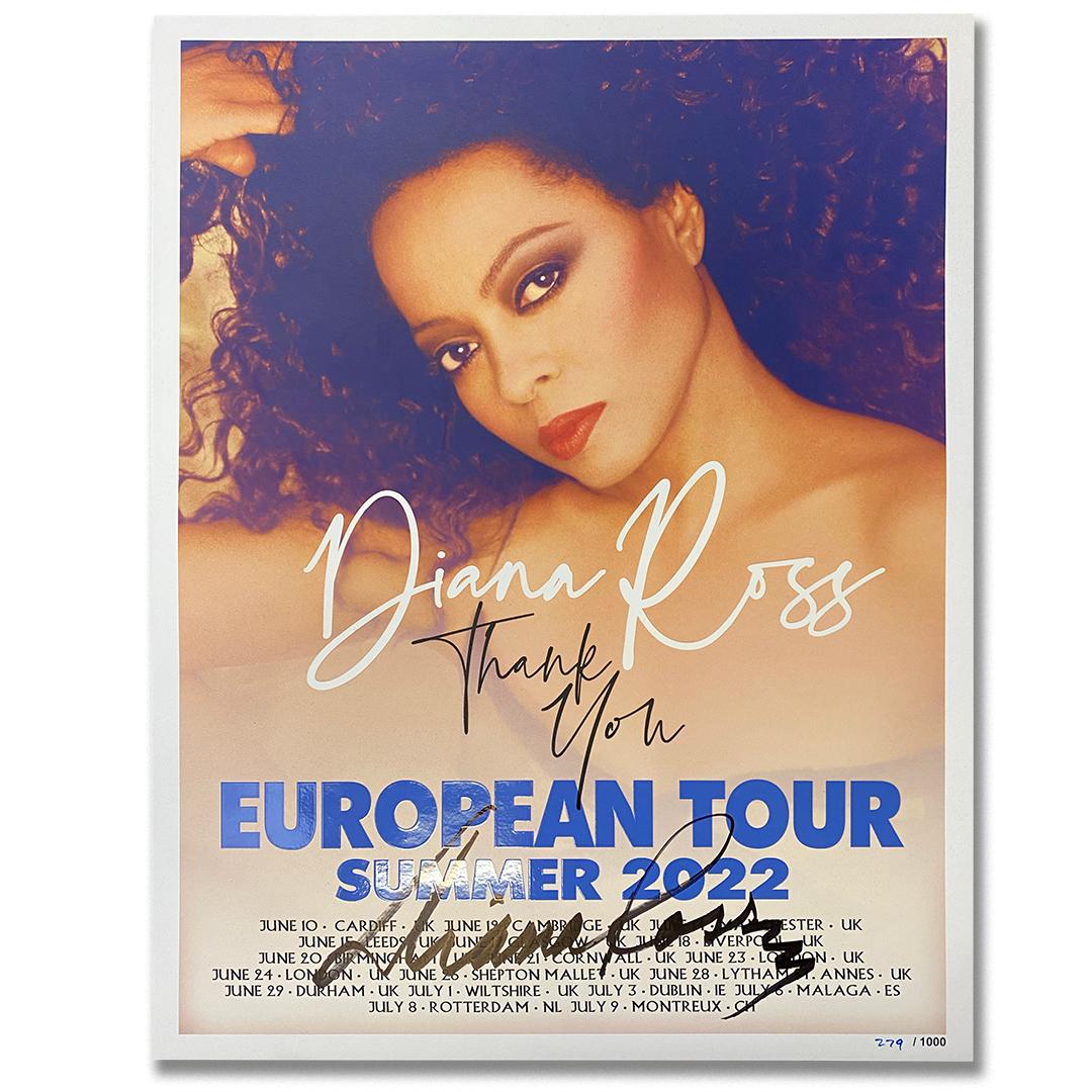 Diana Ross "Thank You" AUTOGRAPHED Limited Edition EUROPEAN Tour Poster in Blue Print